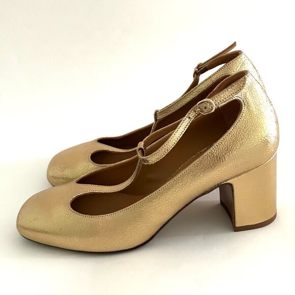 Sezane Marcie Mary Janes Gold Crackle Size 40/9 *NWOB* - Picture 7 of 14